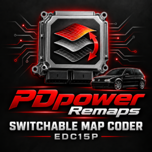 PDpower EDC15P Switchable Map Coder with ECU map layers and a black Mk4 Golf
